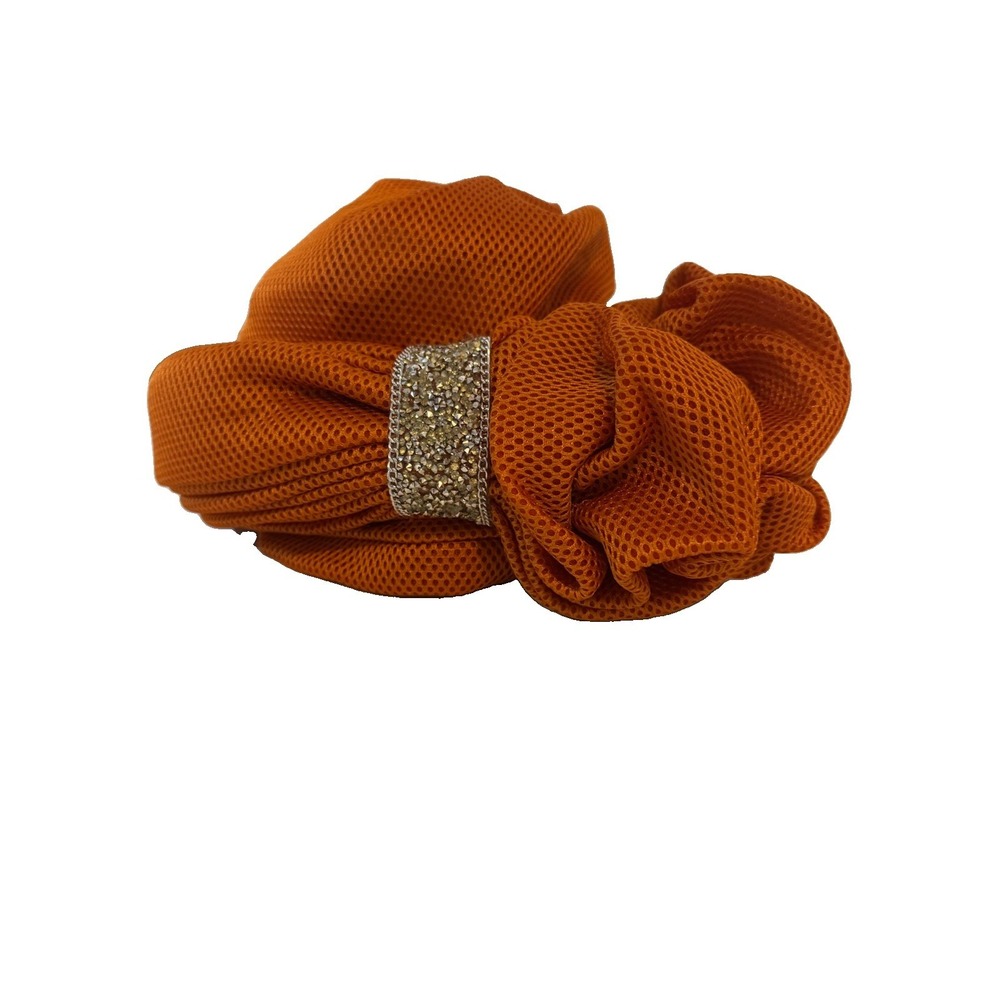 Vintage Orange Turban Art Deco Hat Rhinestones 1990s Cocktail Halloween Hat